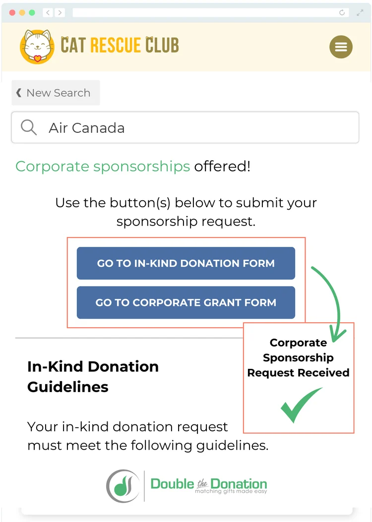 Locating in-kind giving opportunities in Double the Donation's database.