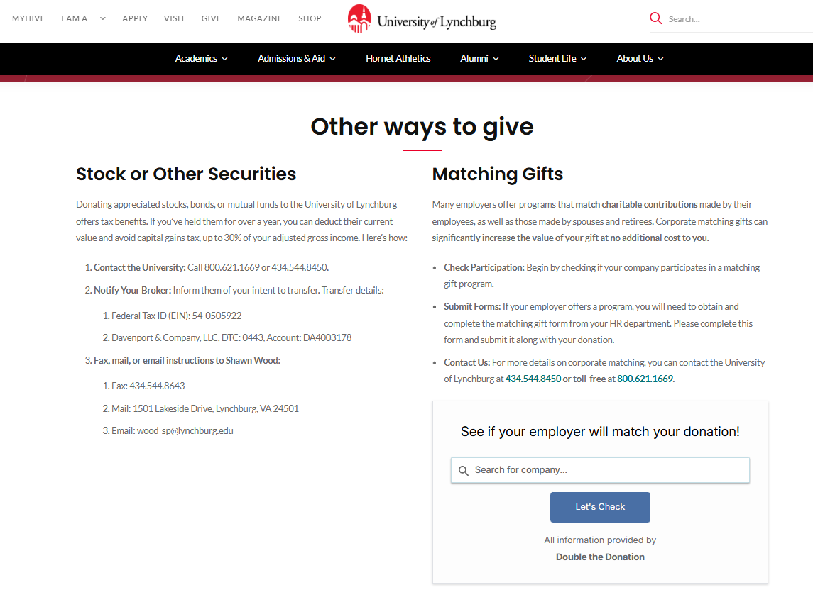 How University of Lynchburg implemented donor match automation on their website