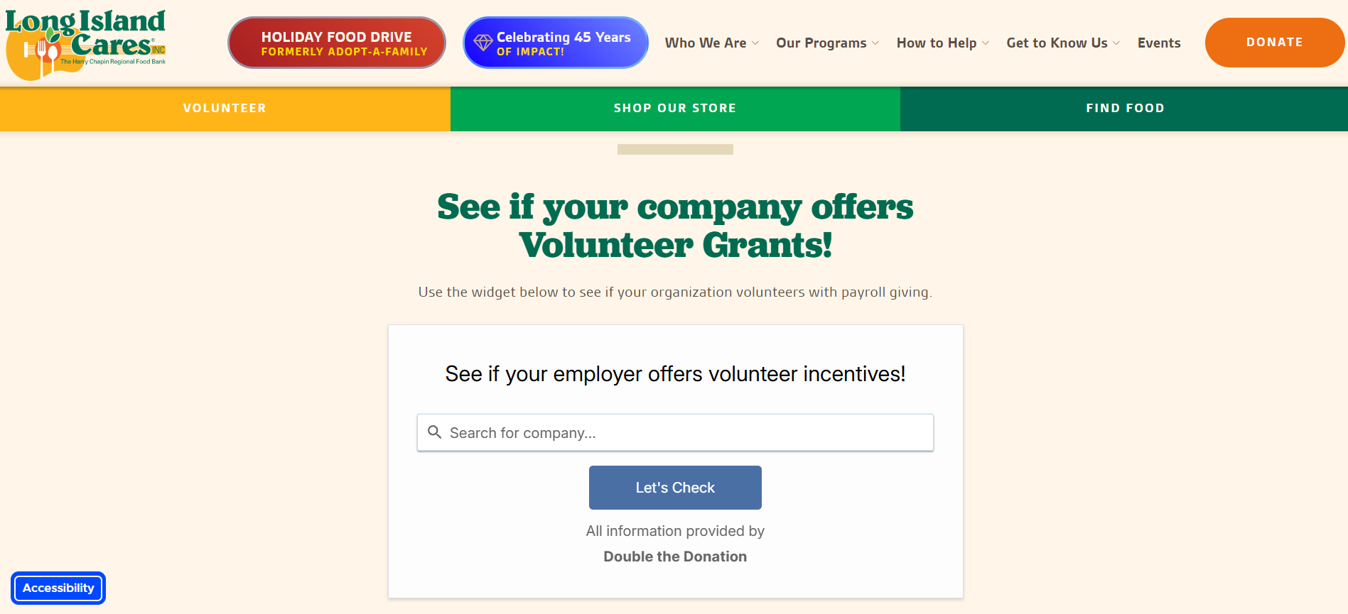Example of Long Island Cares monetizing volunteerism with volunteer grants